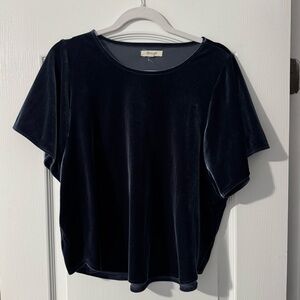 Madewell Flutter Sleeve Dark Blue Velvet Top